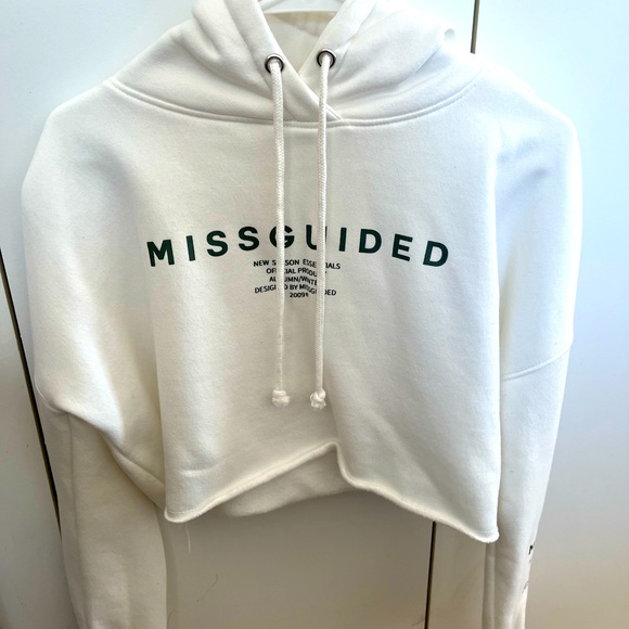 Missguided Tops - White Cropped Missguided Hoodie